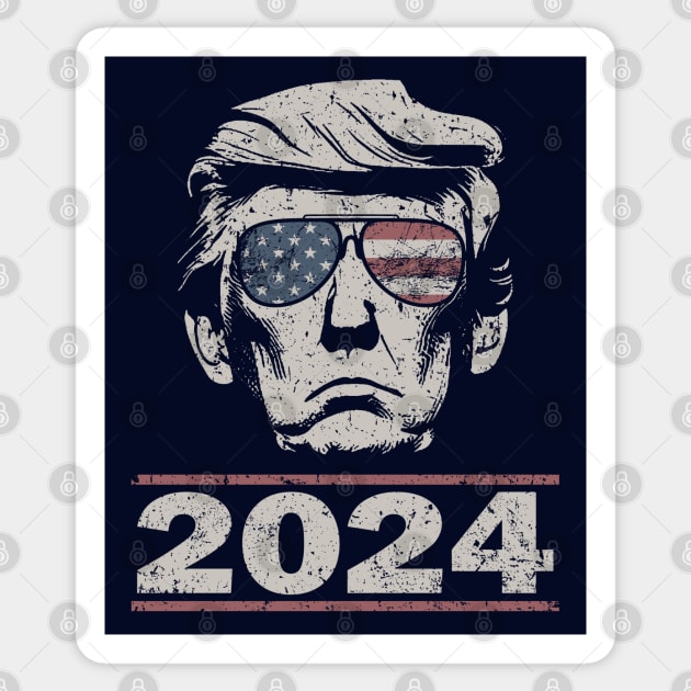 Donald Trump 2024 Vintage American Flag Sunglasses Mugshot Sticker by Etopix